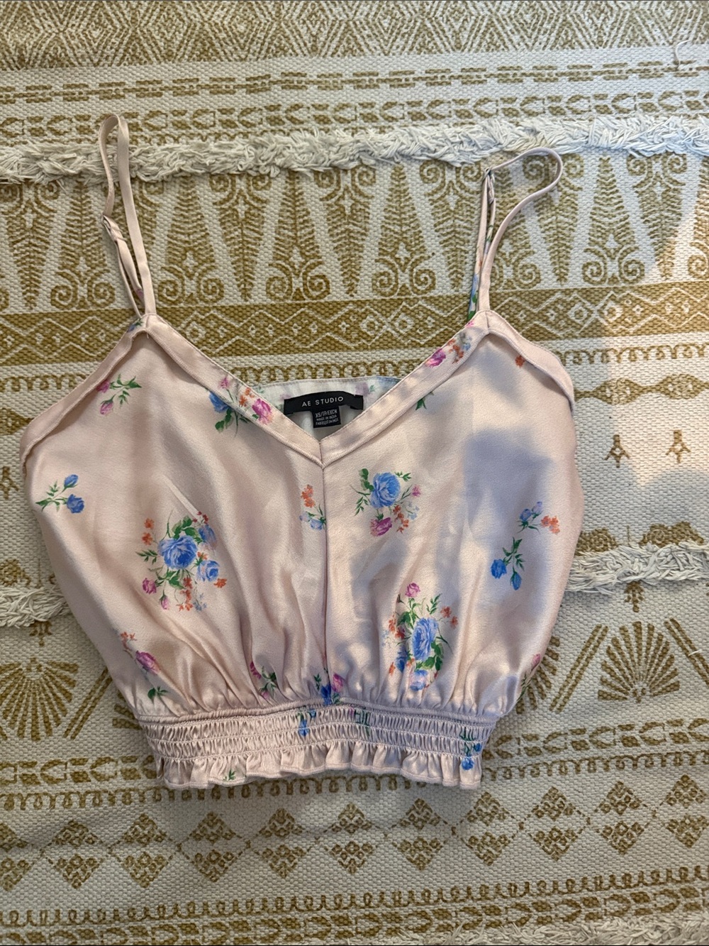 Pink Floral Satin Crop Cami